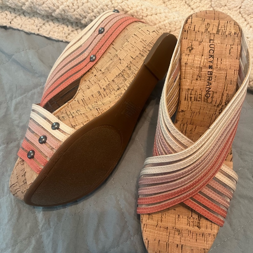 Lucky Brand Coral and Cream Striped Sandals